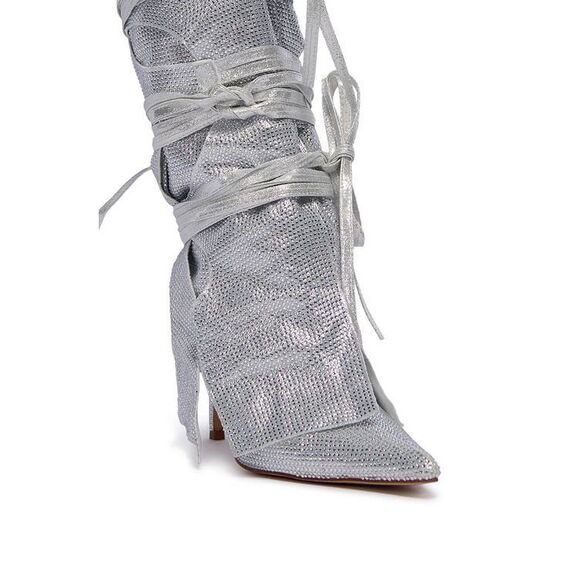 AZALEA WANG Silver Stilleto Style Point Toe Cowboy Western Shoes sz 10 $150 - Picture 5 of 12